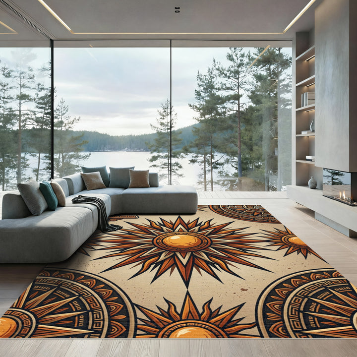 Golden Sunburst Cosmic Calendar Rug