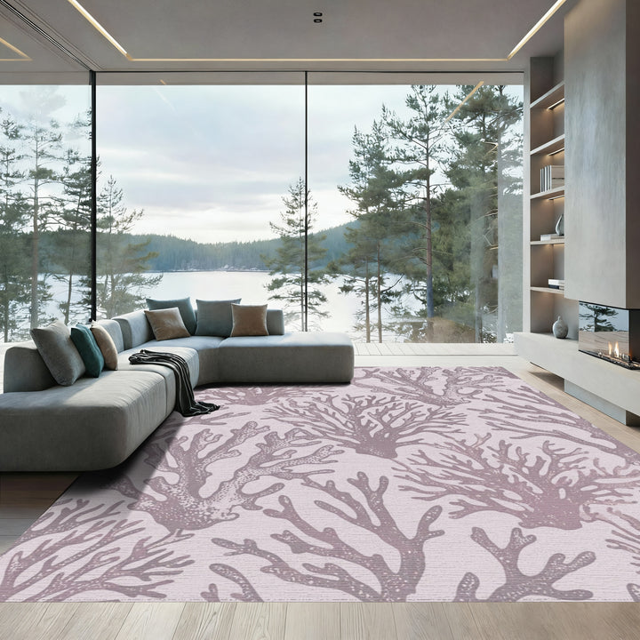Lilac Coral Botanical Texture Rug