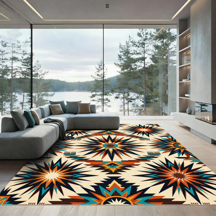 Southwestern Sunburst Navajo Geometric Rug