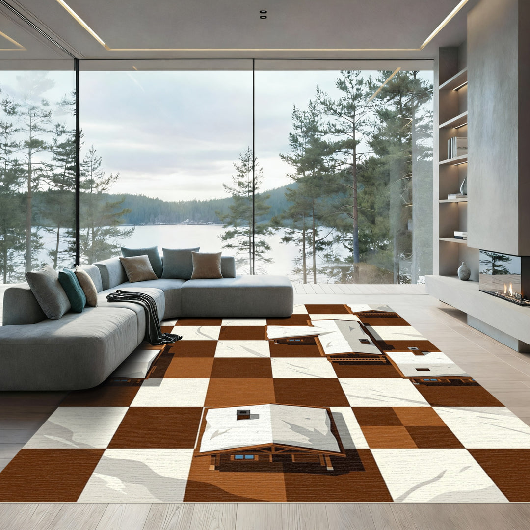 Charming Brown White Ski Lodge Rug