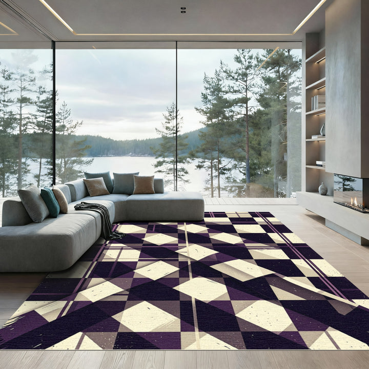 Bold Purple Plaid Geometric Rug
