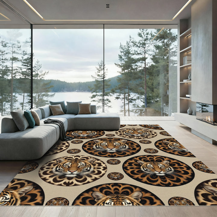 Majestic Tiger Faces Mandala Rug