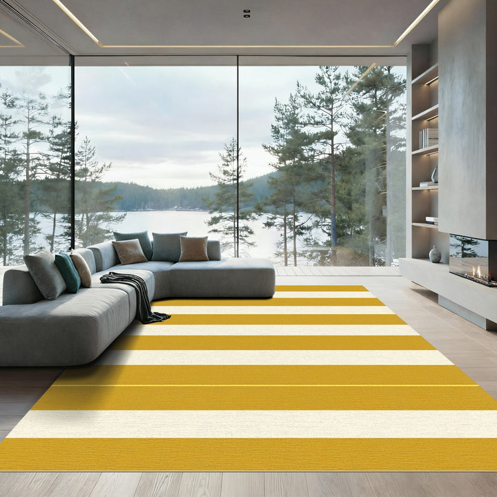 Golden Yellow White Stripe Rug