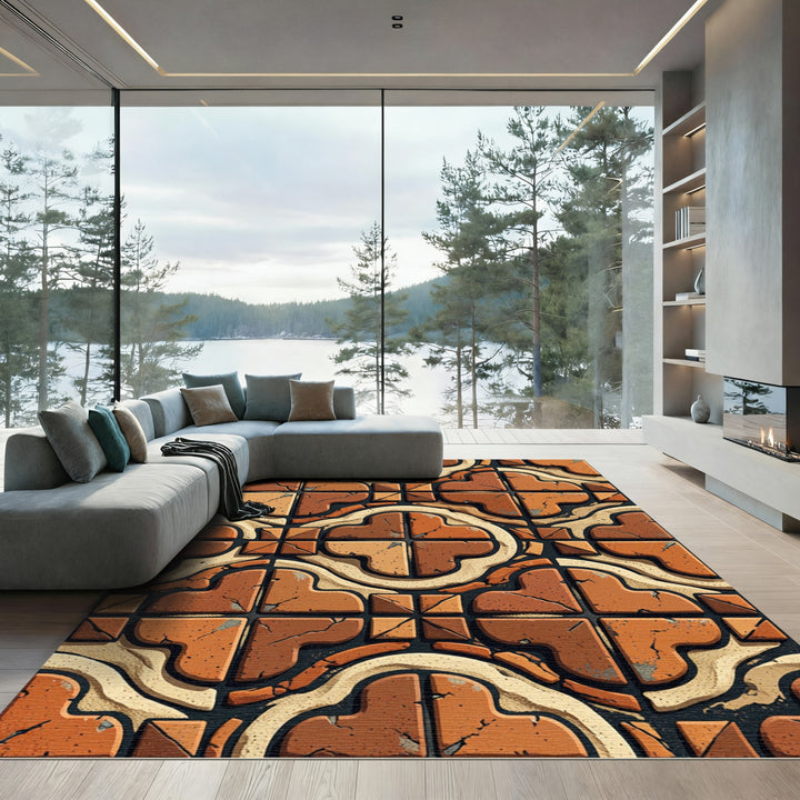 Terracotta Tile Quatrefoil Arrangement Rug