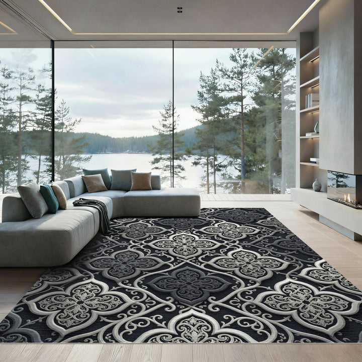 Elegant Gray Ornate Lattice Rug