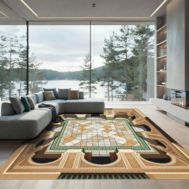 Intricate Geometric Court Courtyard Rug