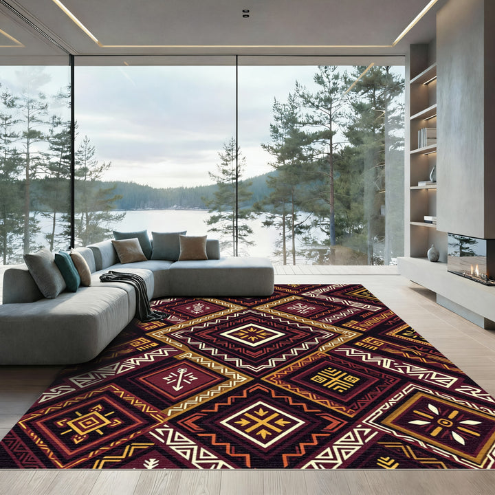 Rich Maroon Tribal Diamond Rug