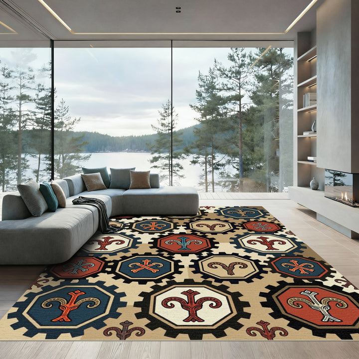 Geometric Octagon Tribal Rams Rug