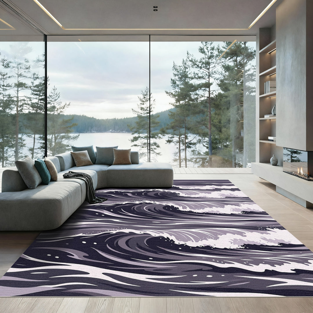 Dark Gray Dynamic Ocean Waves Rug