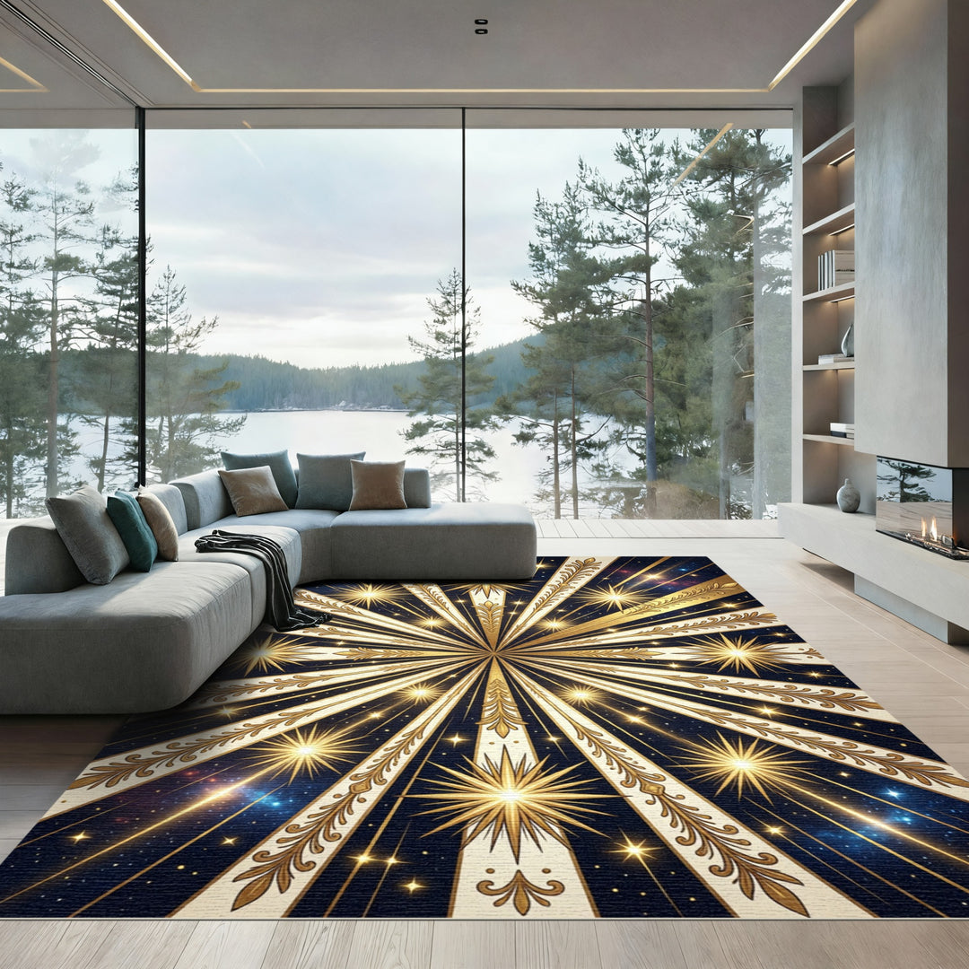 Radiant Gold Starburst Celestial Rug