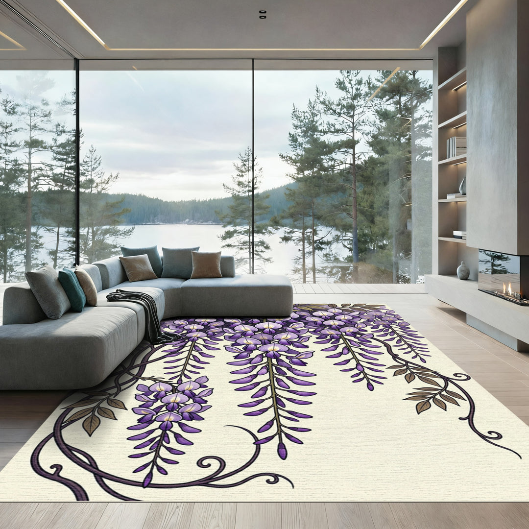 Elegant Purple Wisteria Blossom Rug