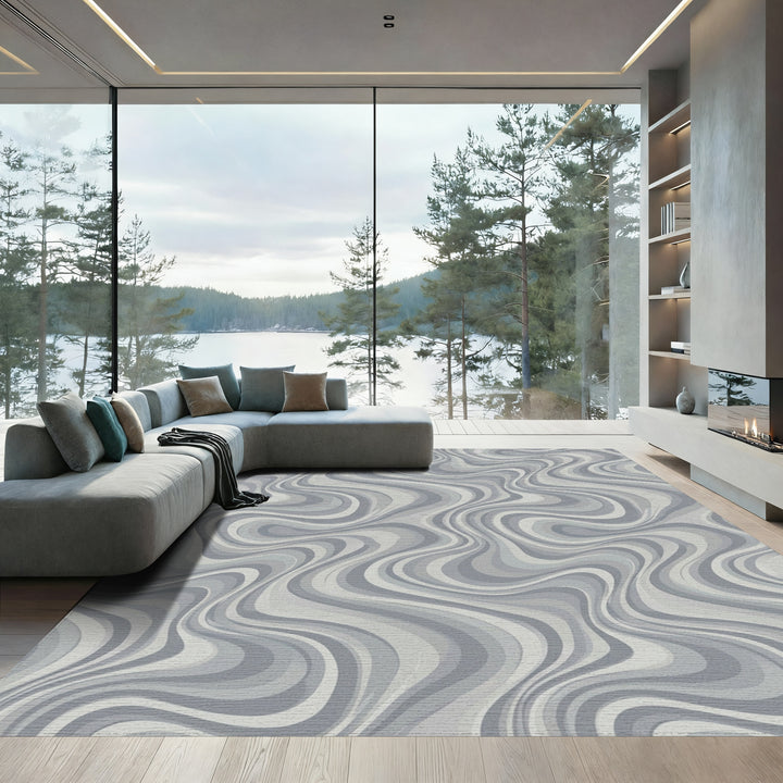 Cool Gray Swirl Abstract Rug