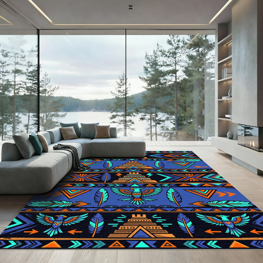 Bold Aztec Eagle Temple Sun Rug
