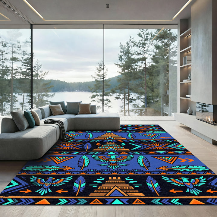 Bold Aztec Eagle Temple Sun Rug