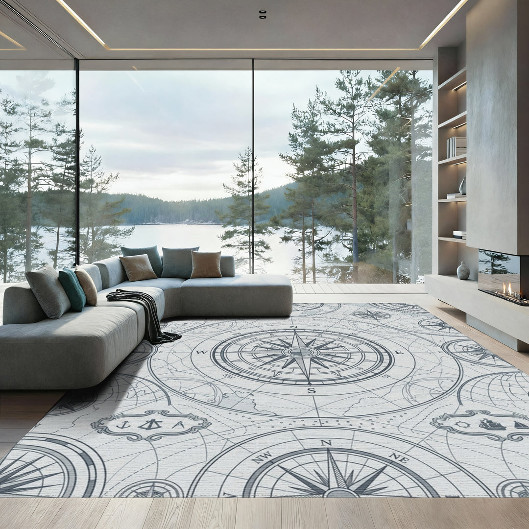 Nautical Compass Rose Map Graphic Rug