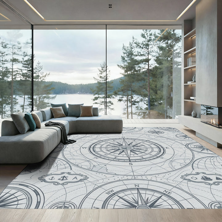 Nautical Compass Rose Map Graphic Rug