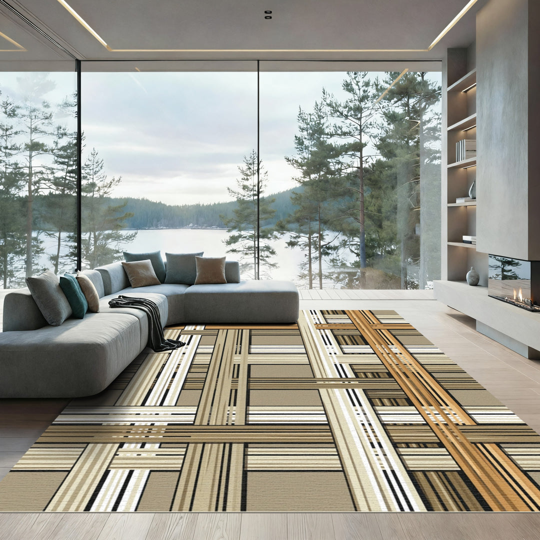 Woven Beige and Brown Linear Rug
