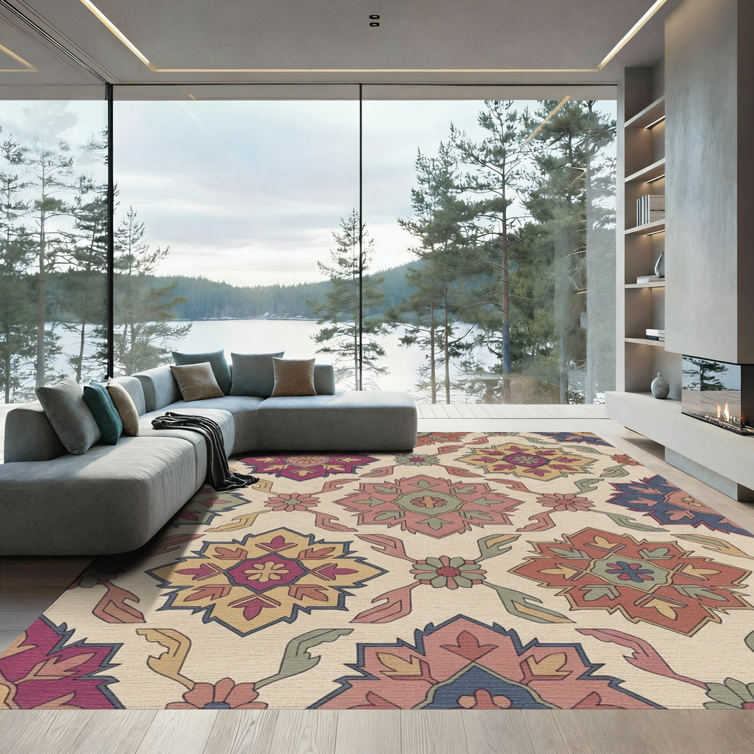 Rich Jewel Tone Medallion Garden Rug