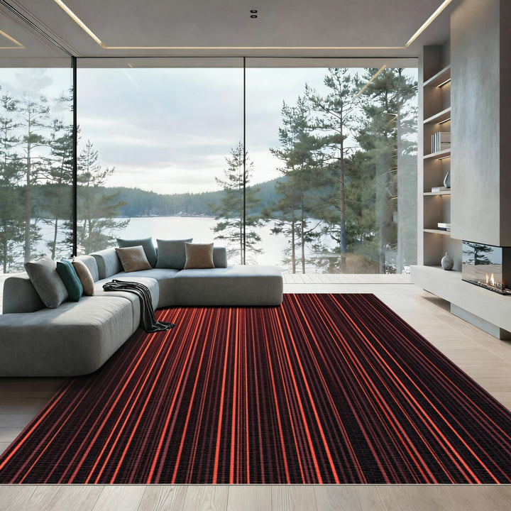 Crimson Orange Vertical Stripe Rug