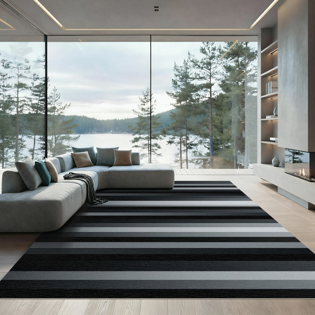 Monochromatic Gradient Stripe Accents Rug