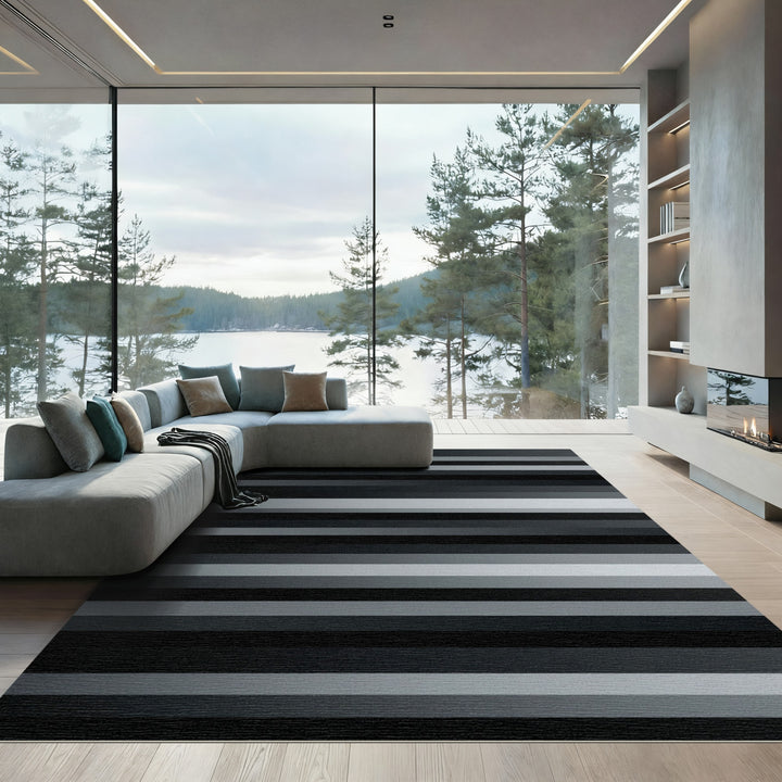 Monochromatic Gradient Stripe Accents Rug