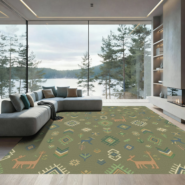 Earthy Woodland Creatures Geometric Rug