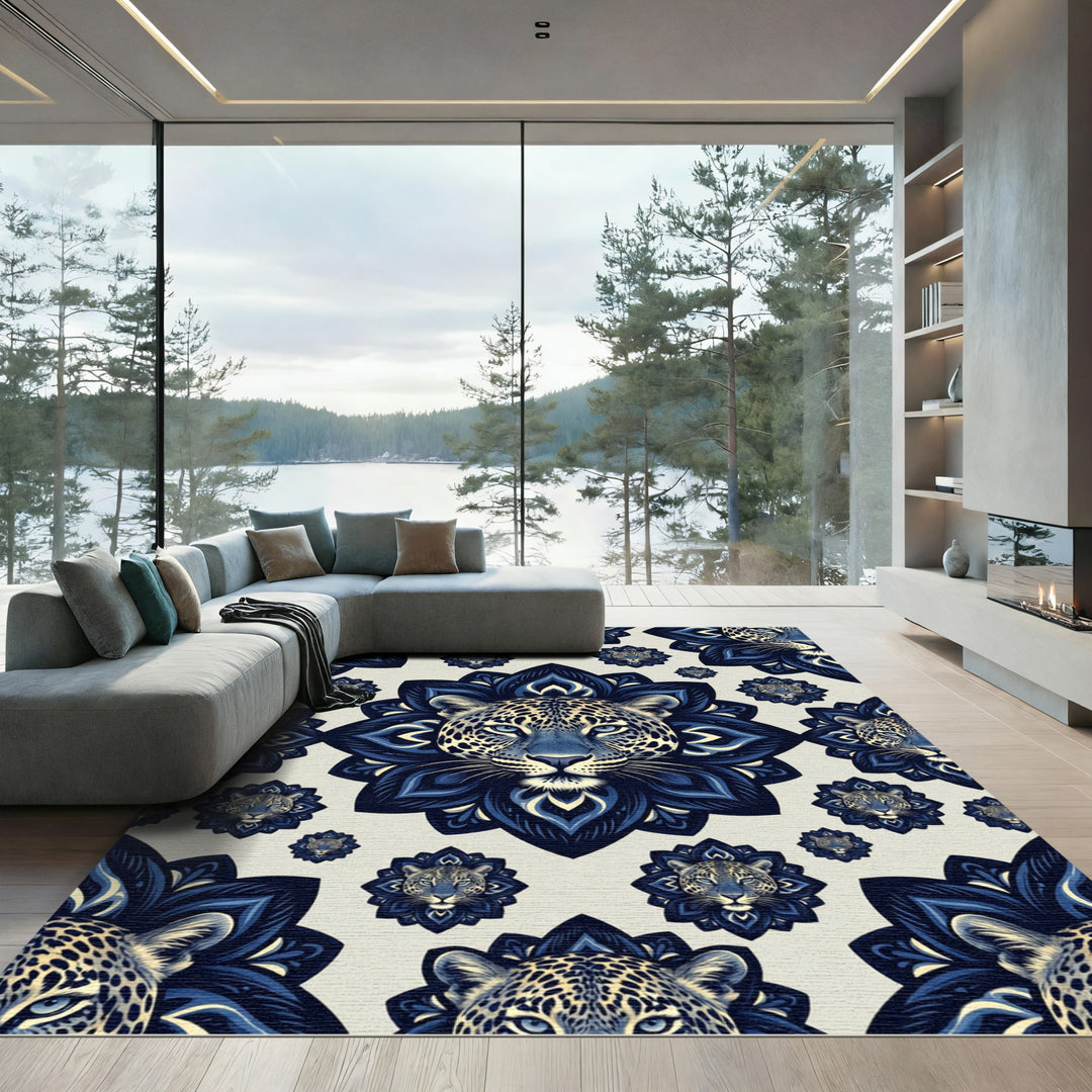 Majestic Blue Leopard Mandala Rug