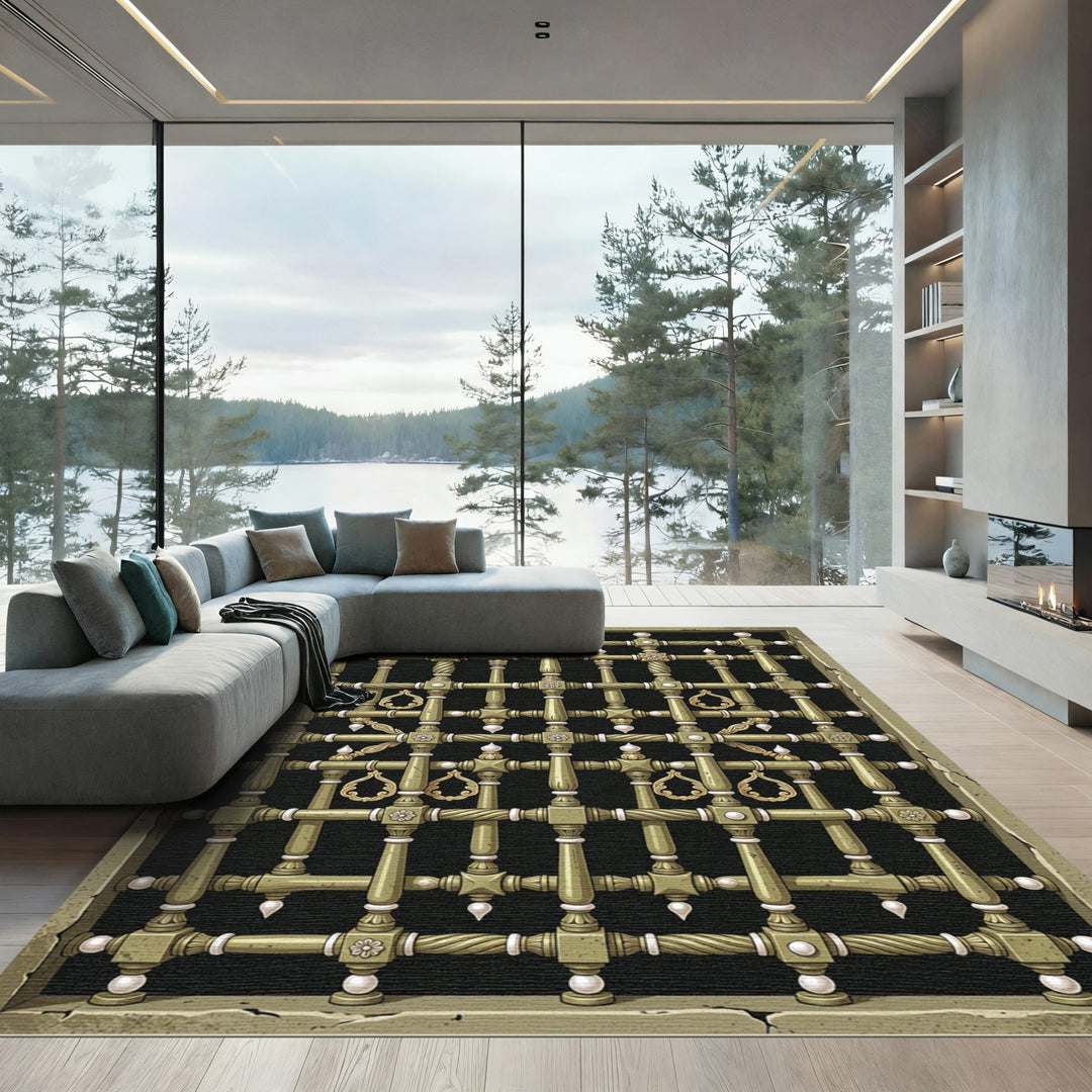 Ornate Golden Green Ornate Lattice Rug