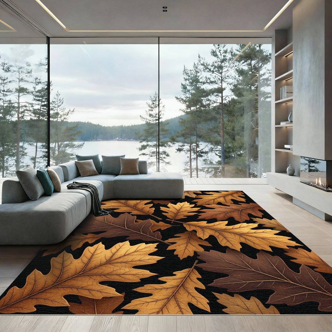 Autumn Oak Leaves Brown and Gold Rug