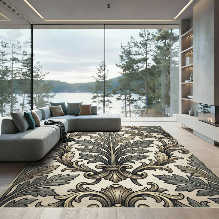 Antique Golden Leaf Scrollwork Rug