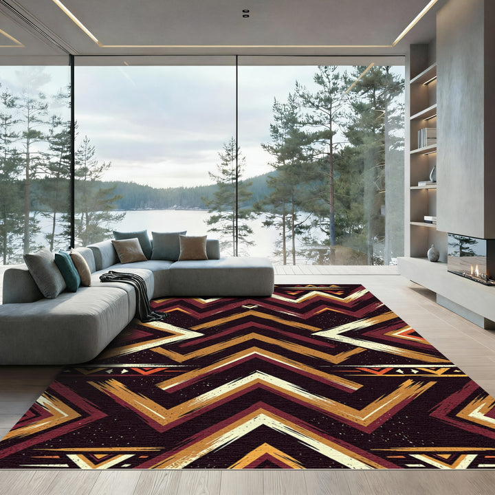 Tribal Chevron Crimson Gold Rug