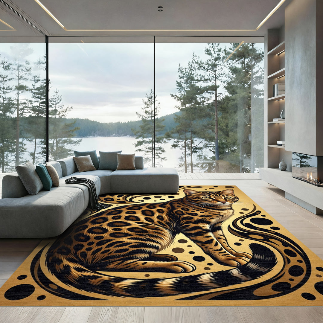 Elegant Bengal Cat Golden Swirl Rug