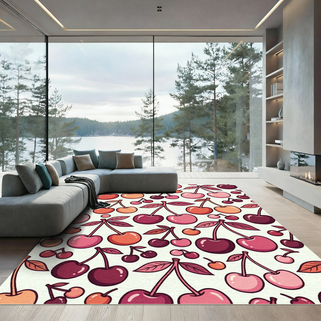 Whimsical Cherry Fruit Mid Century Rug