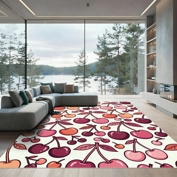 Whimsical Cherry Fruit Mid Century Rug