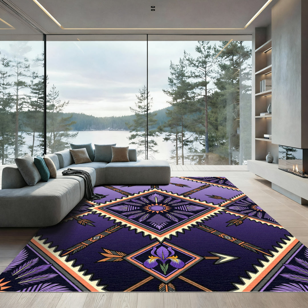 Boho Purple Feather Arrow Diamond Rug