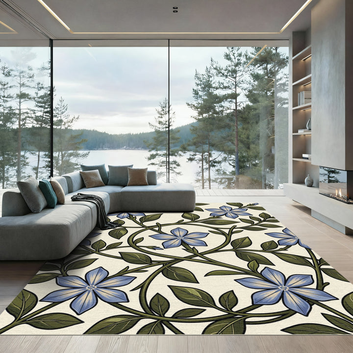 Blue Periwinkle Vine Botanical Rug