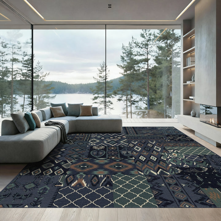 Nautical Tribal Patchwork Geometric Diamond Rug