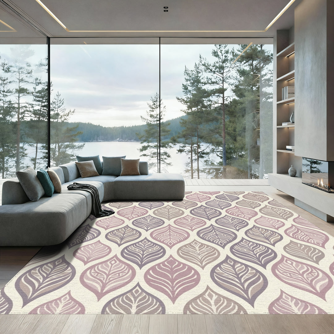 Subtle Lavender Leaf Overlay Rug