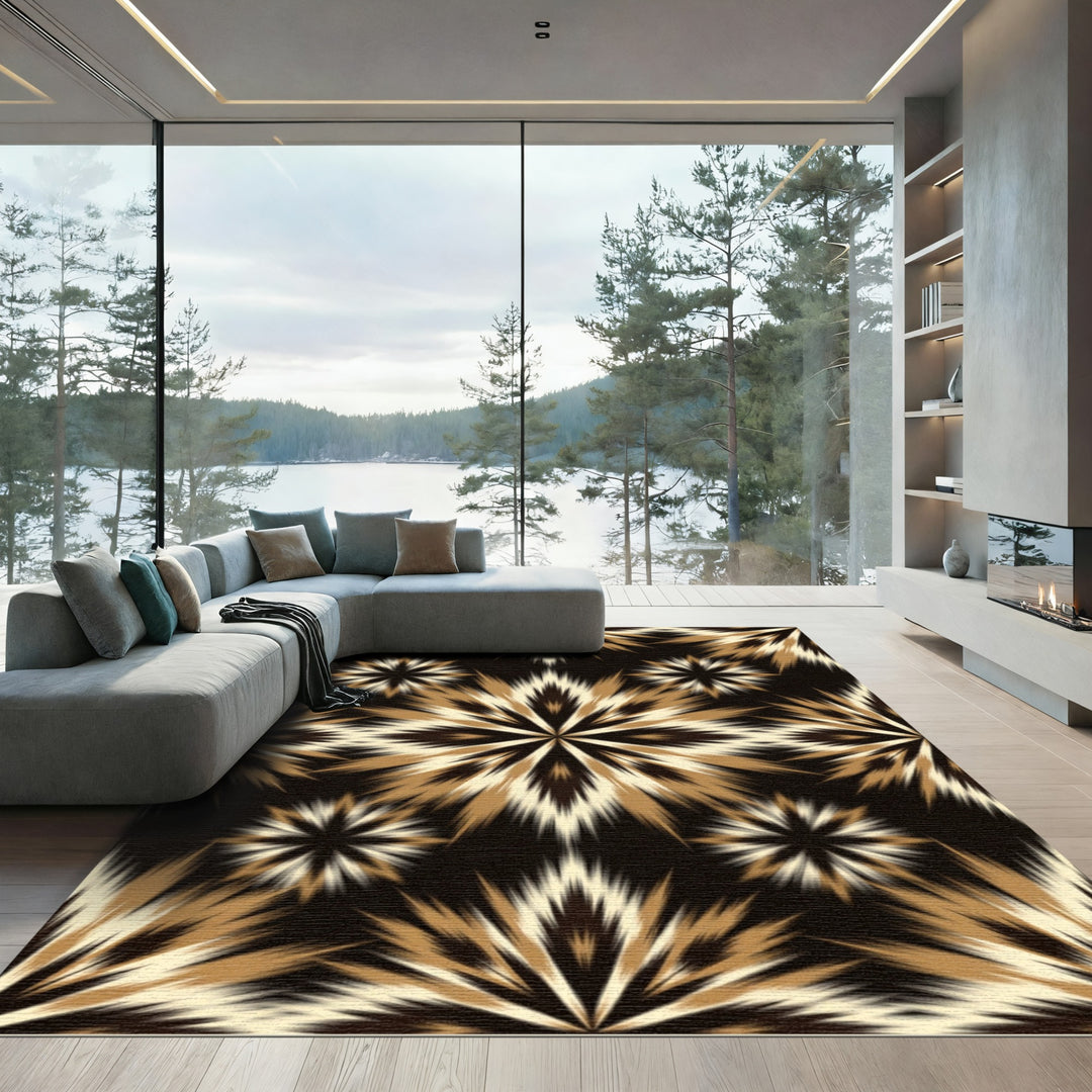 Golden Starburst Radial Bloom Rug
