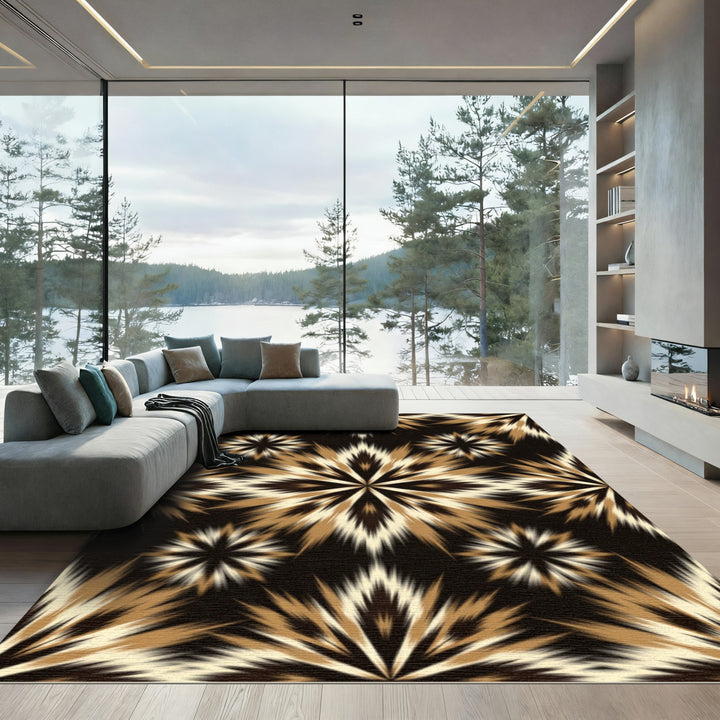 Golden Starburst Radial Bloom Rug