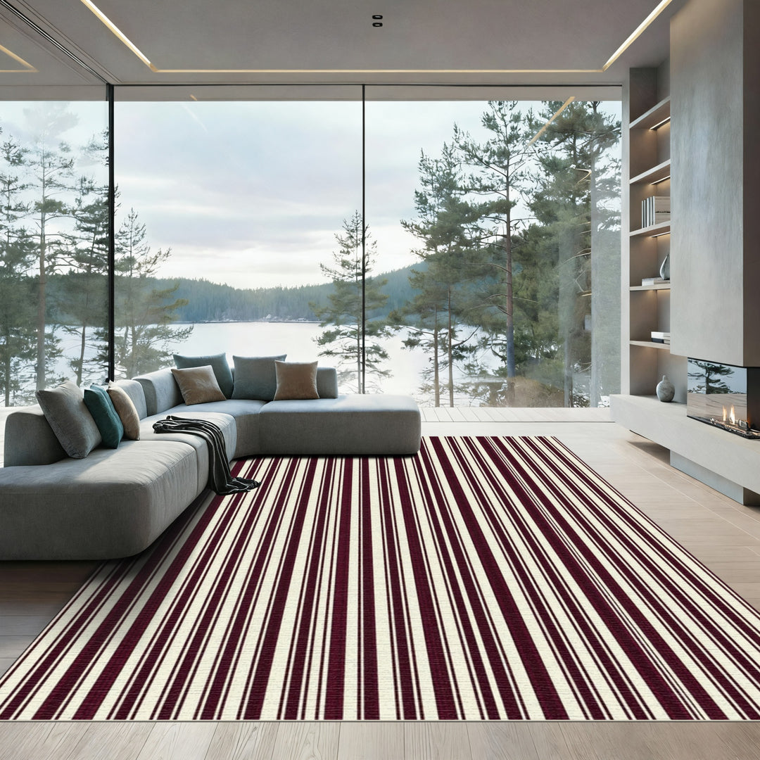 Bold Burgundy Cream Vertical Stripes Rug