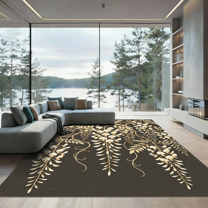 Golden Wisteria Vine Botanical Rug