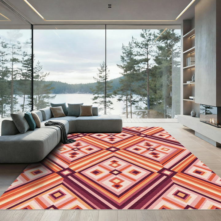 Retro Diamond Geometric Stripes Rug