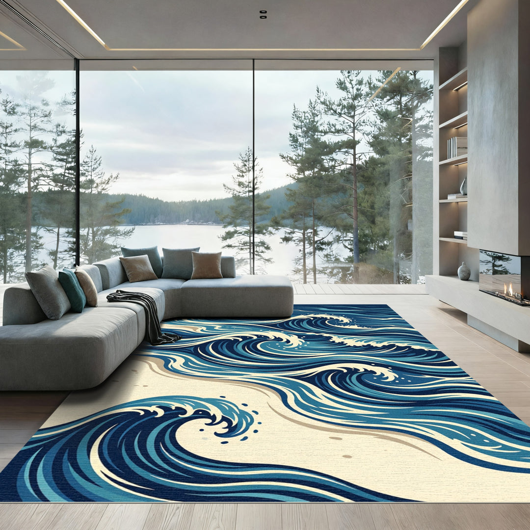 Deep Blue Ocean Wave Serenity Rug