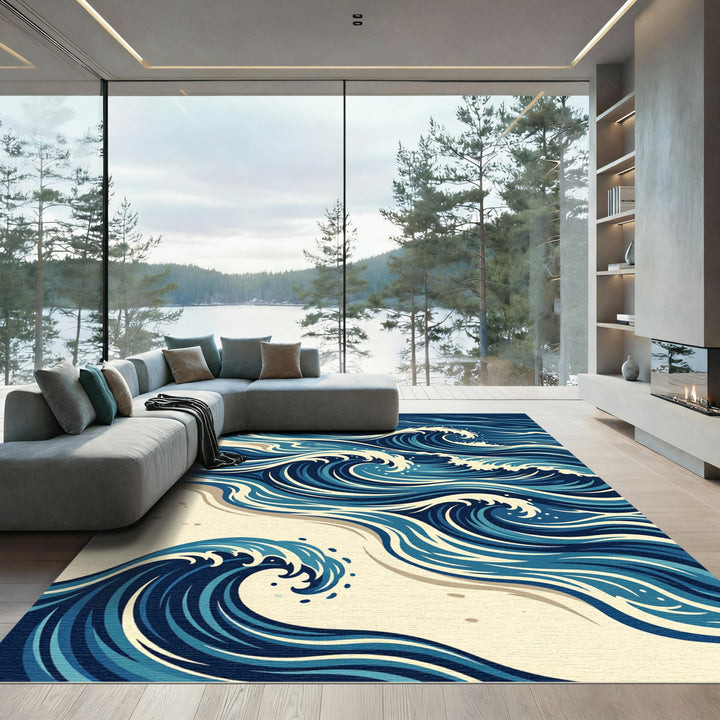 Deep Blue Ocean Wave Serenity Rug