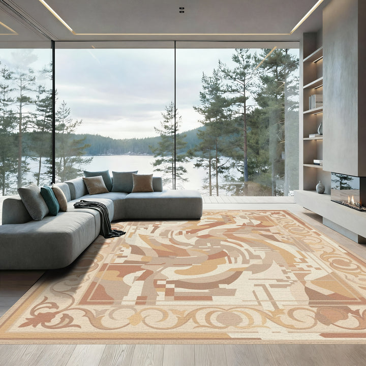 Earthy Abstract Scrollwork Medallion Rug