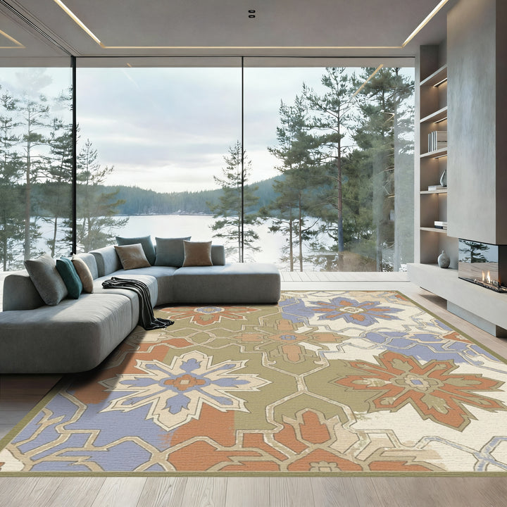 Terracotta Blue Medallion Patchwork Rug