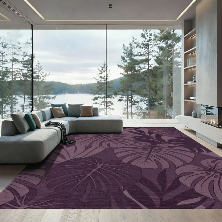Monstera Leaf Violet Tropical Canopy Rug