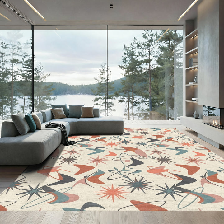 Retro Atomic Starburst Boomerang Rug