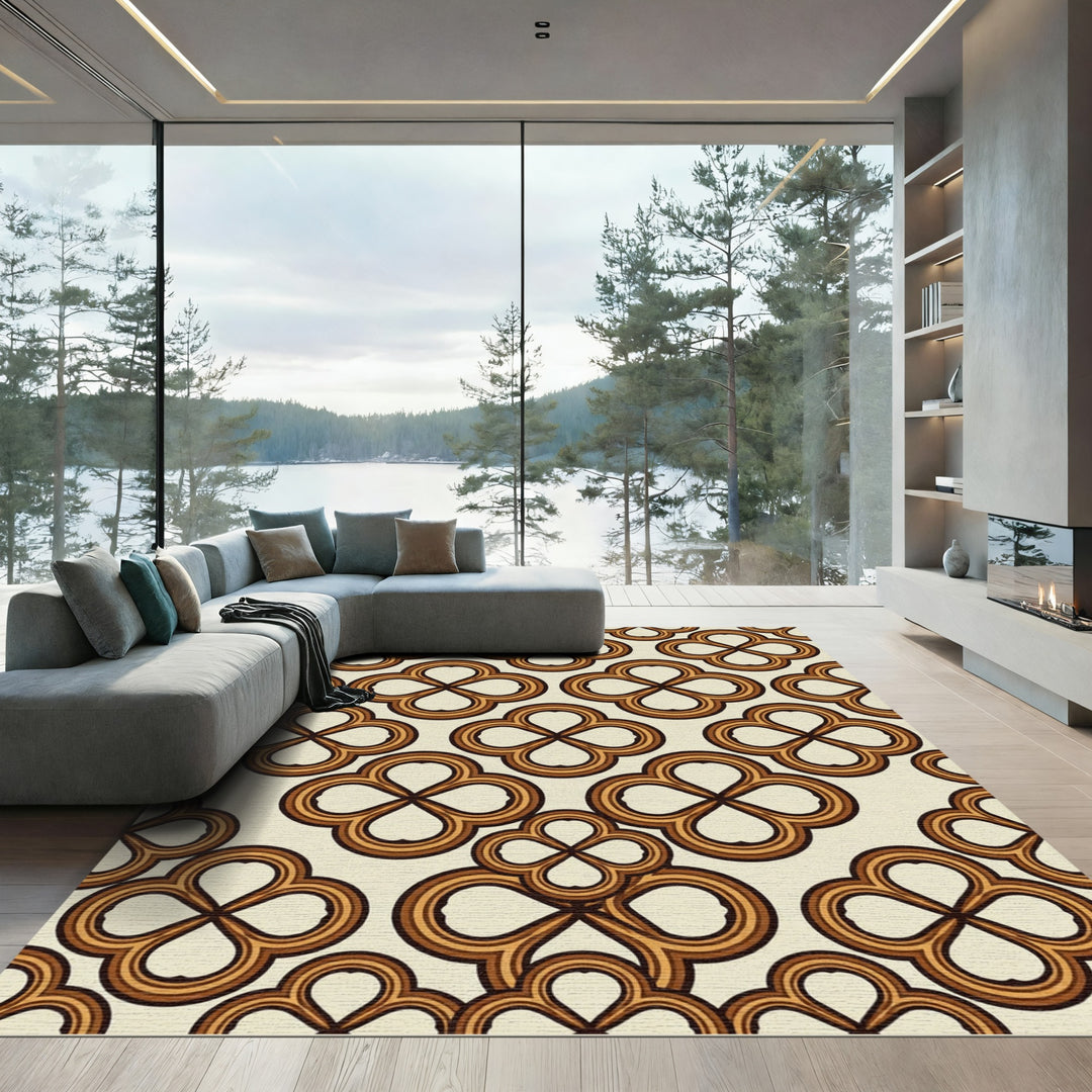 Retro Clover Bloom Ochre Rug